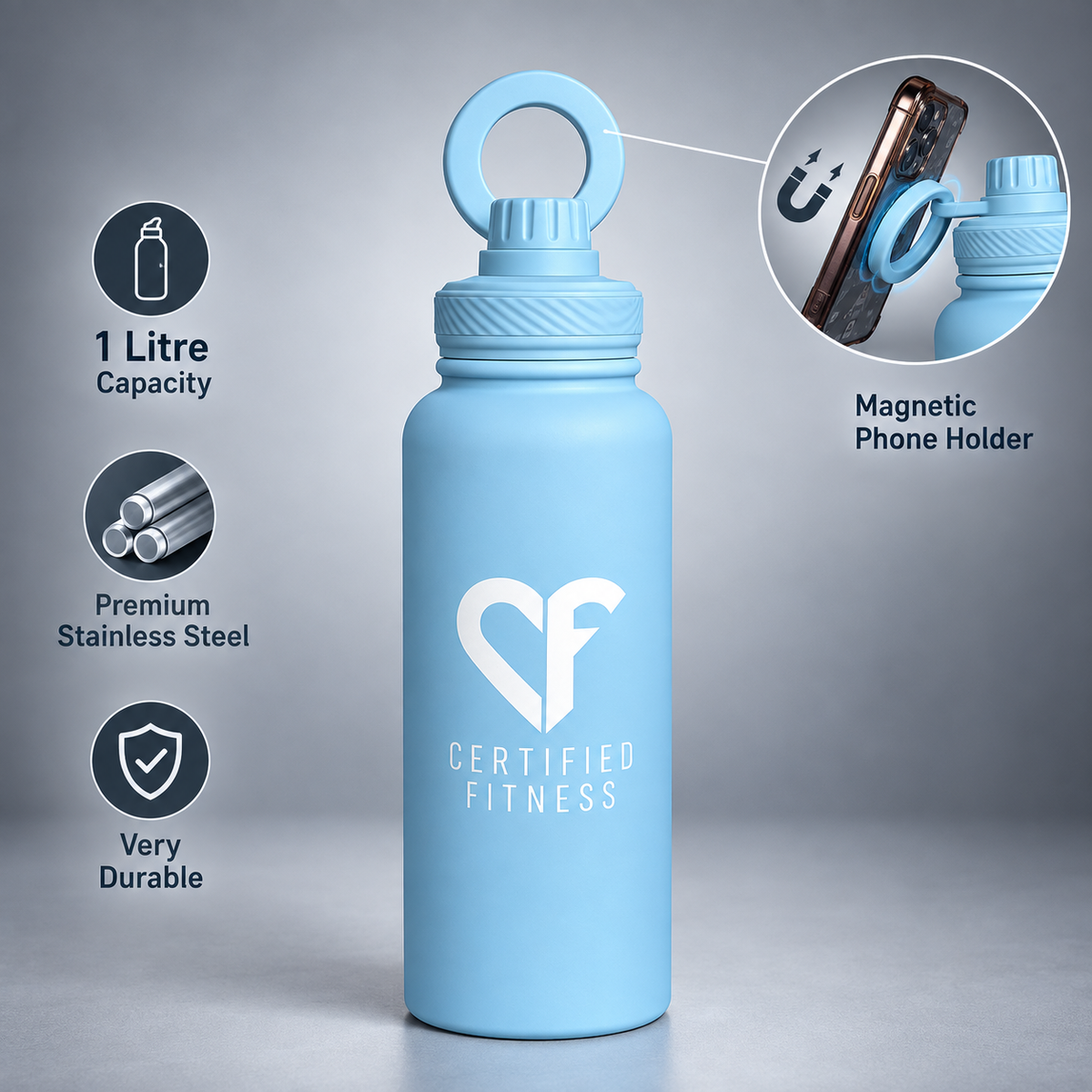 CF Performance Bottle with Phone Holder – BLUE